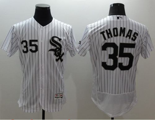 White Sox #35 Frank Thomas White(Black Strip) Flexbase Authentic Collection Stitched MLB Jersey - Click Image to Close